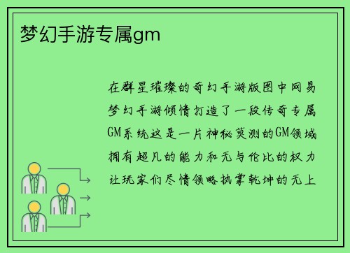 梦幻手游专属gm